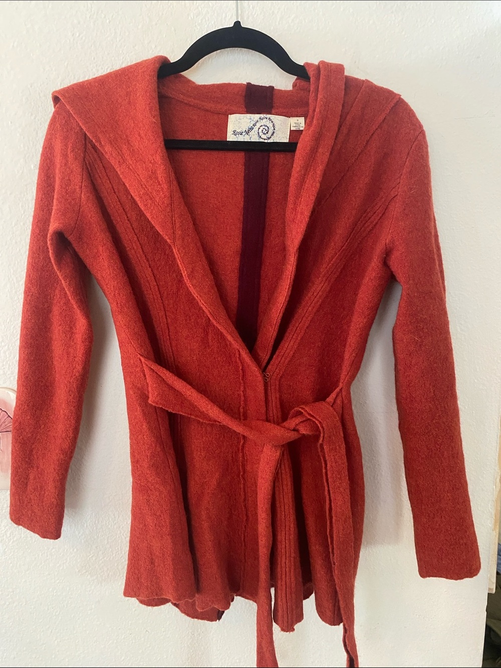 Anthropology wool Hooded Belted Sweater Cardigan - Rust-small
